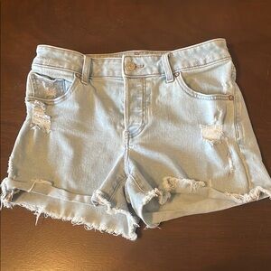 Express Women's Light Blue Distressed Denim Shorts